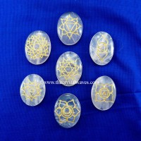 Crystal Quartz Oval Chakra Engraved Set